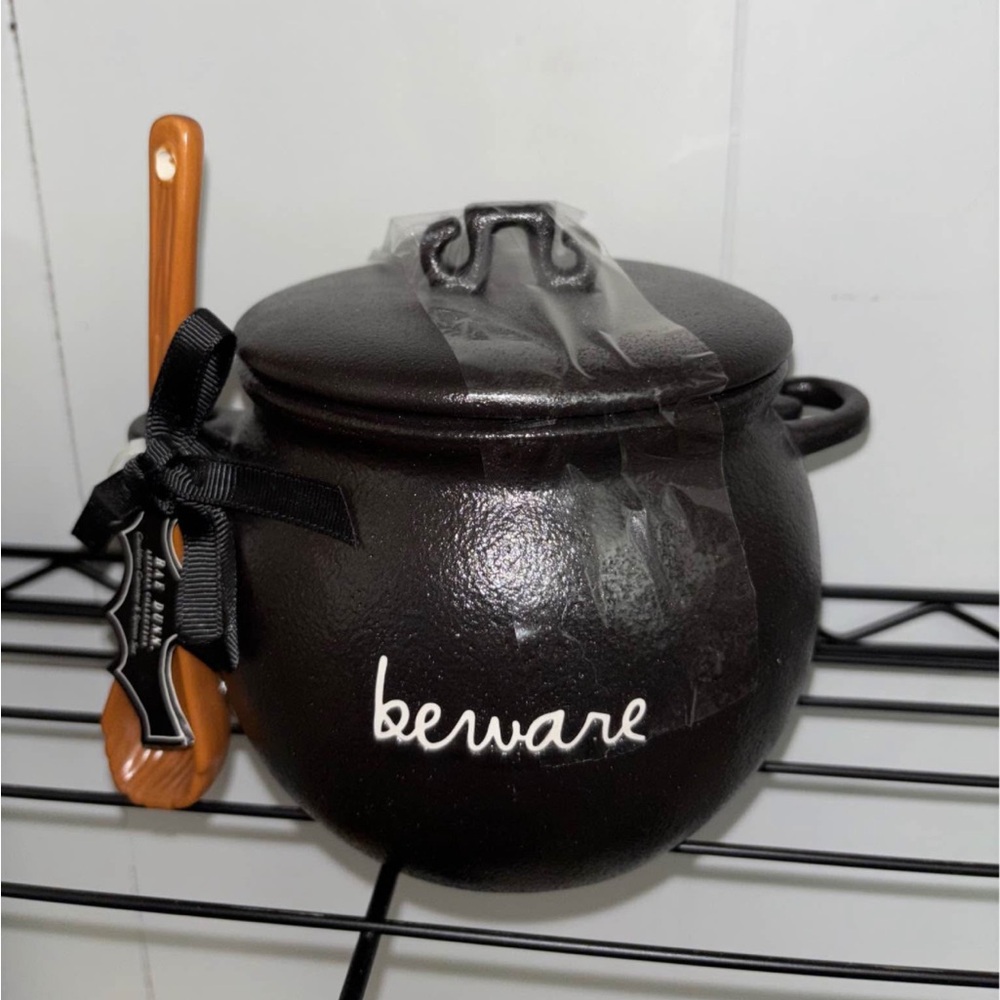 Rae Dunn Black Cauldron Canister with Ceramic Spoon